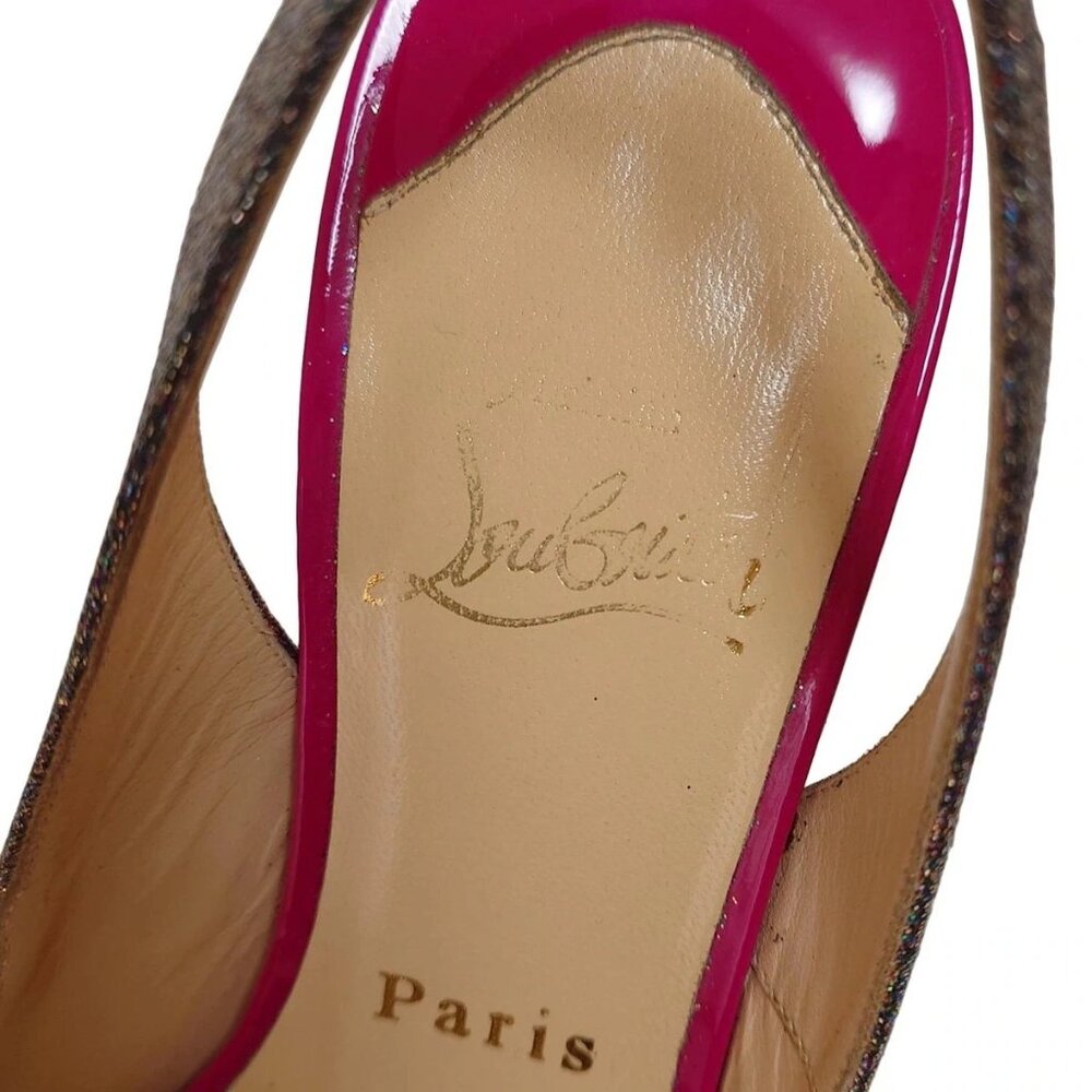 Christian Louboutin Glitter Slingback Peep Toe Heels Pink Stiletto, 36 - Picture 6 of 7
